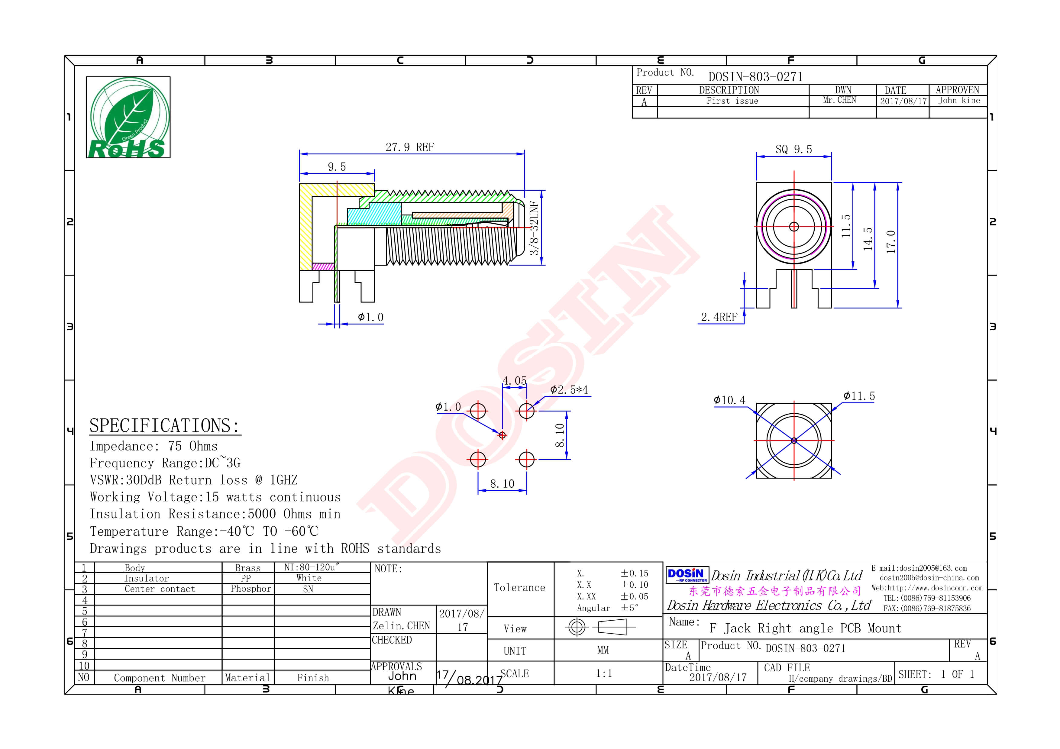 f連接器,彎式,母頭,前鎖穿墻,插孔,pcb板