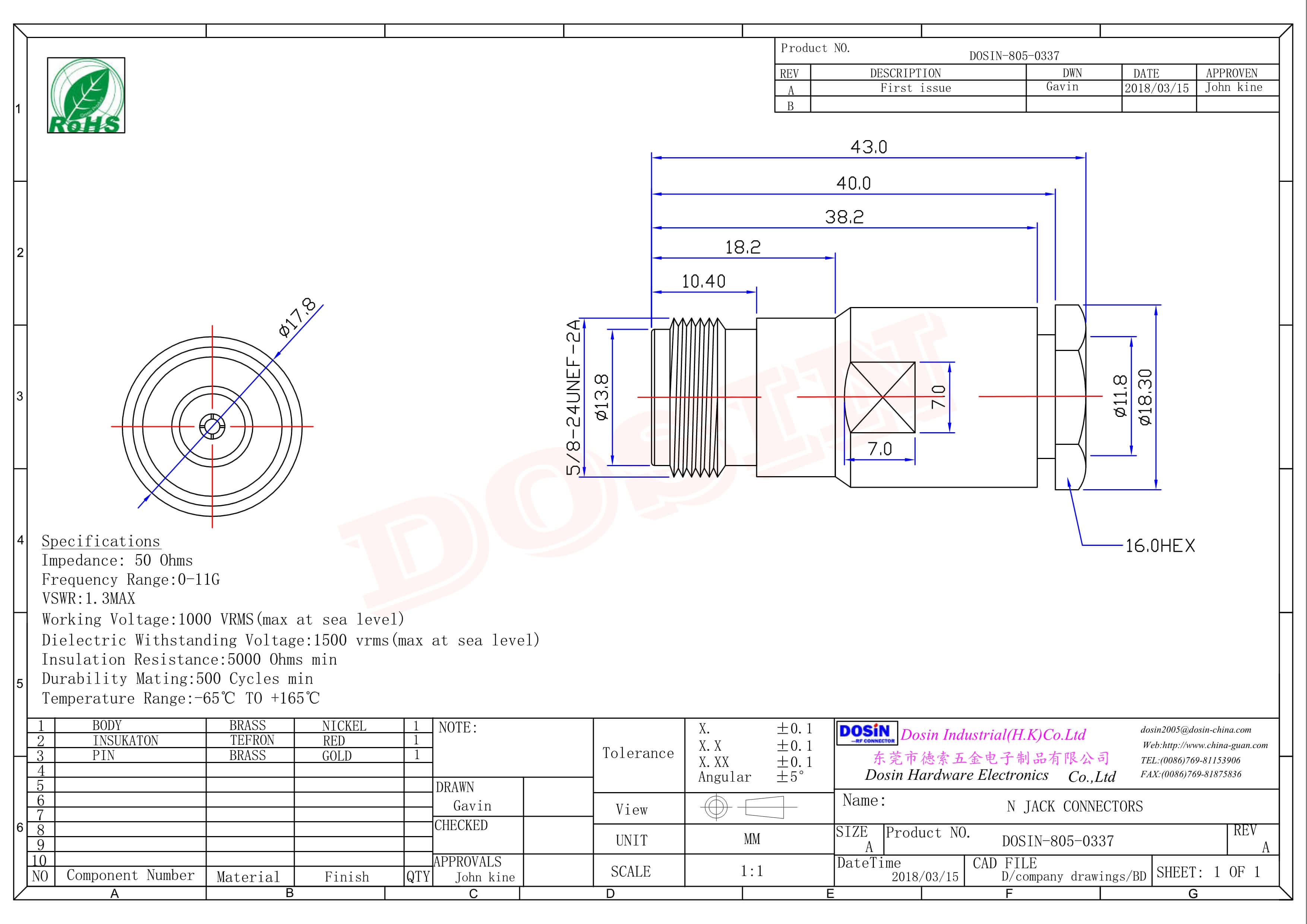 N型射頻連接器直式公頭螺母鎖緊接線