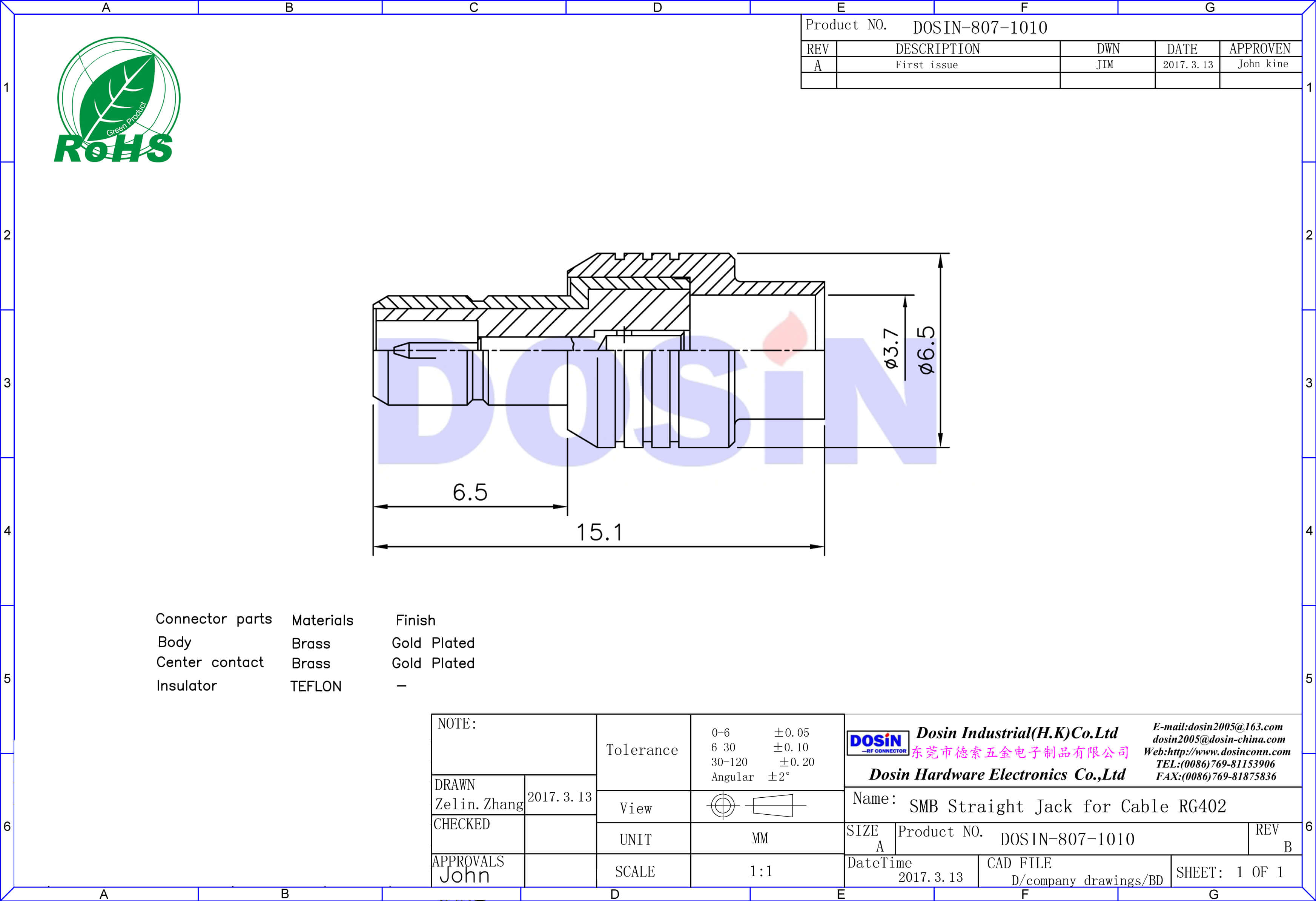 smb直式焊接母頭連接器有線電視同軸線纜RG402