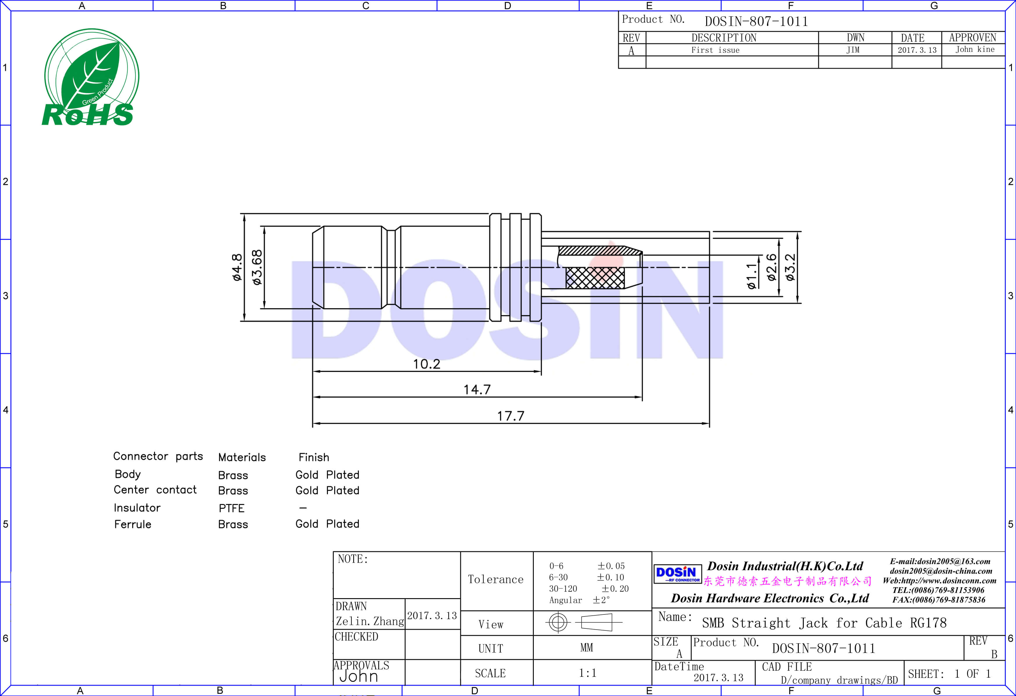 smb母頭直式壓接連接器同軸線纜接頭
