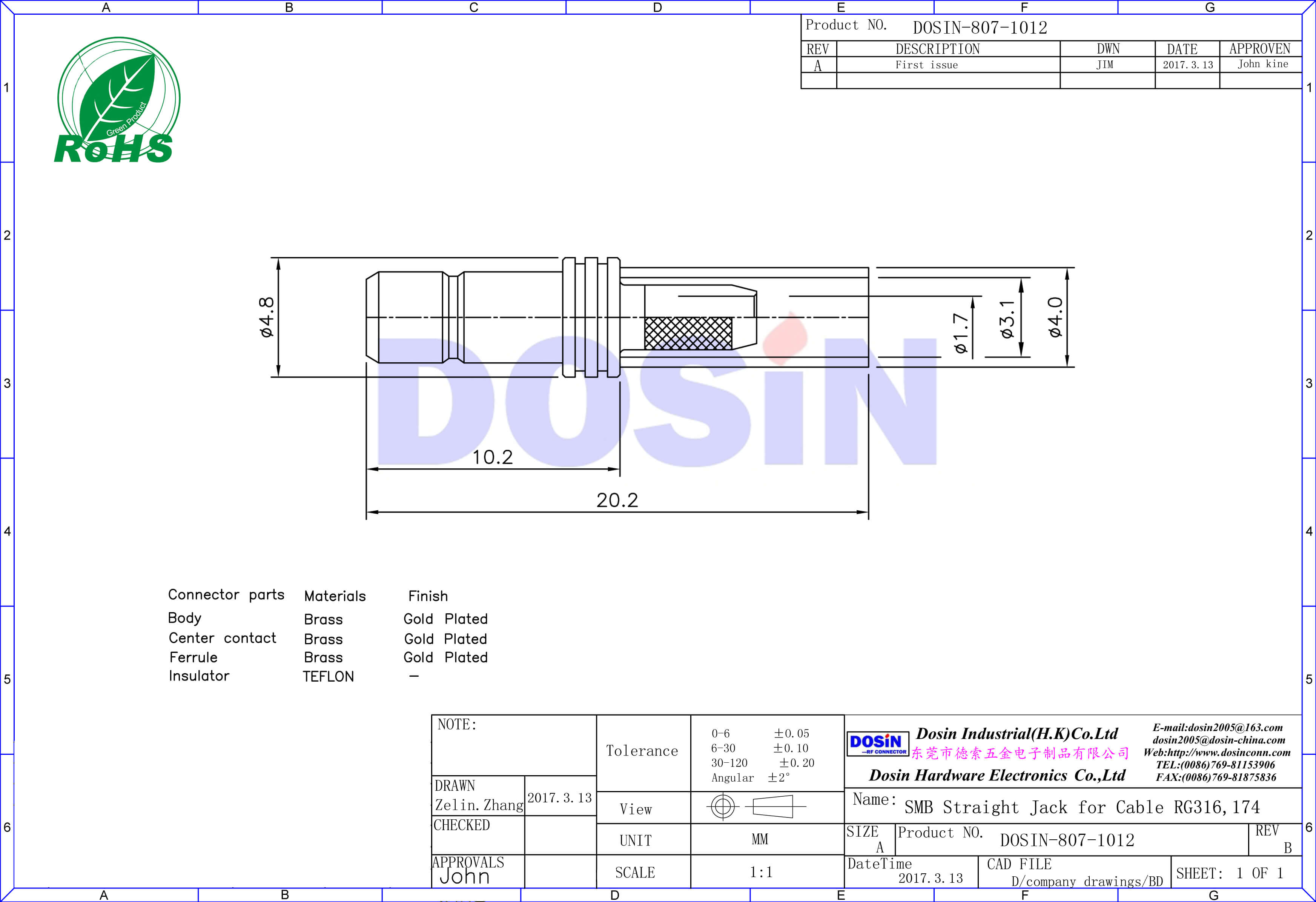 smb連接器母頭壓接rf射頻同軸連接器線纜RG316,174