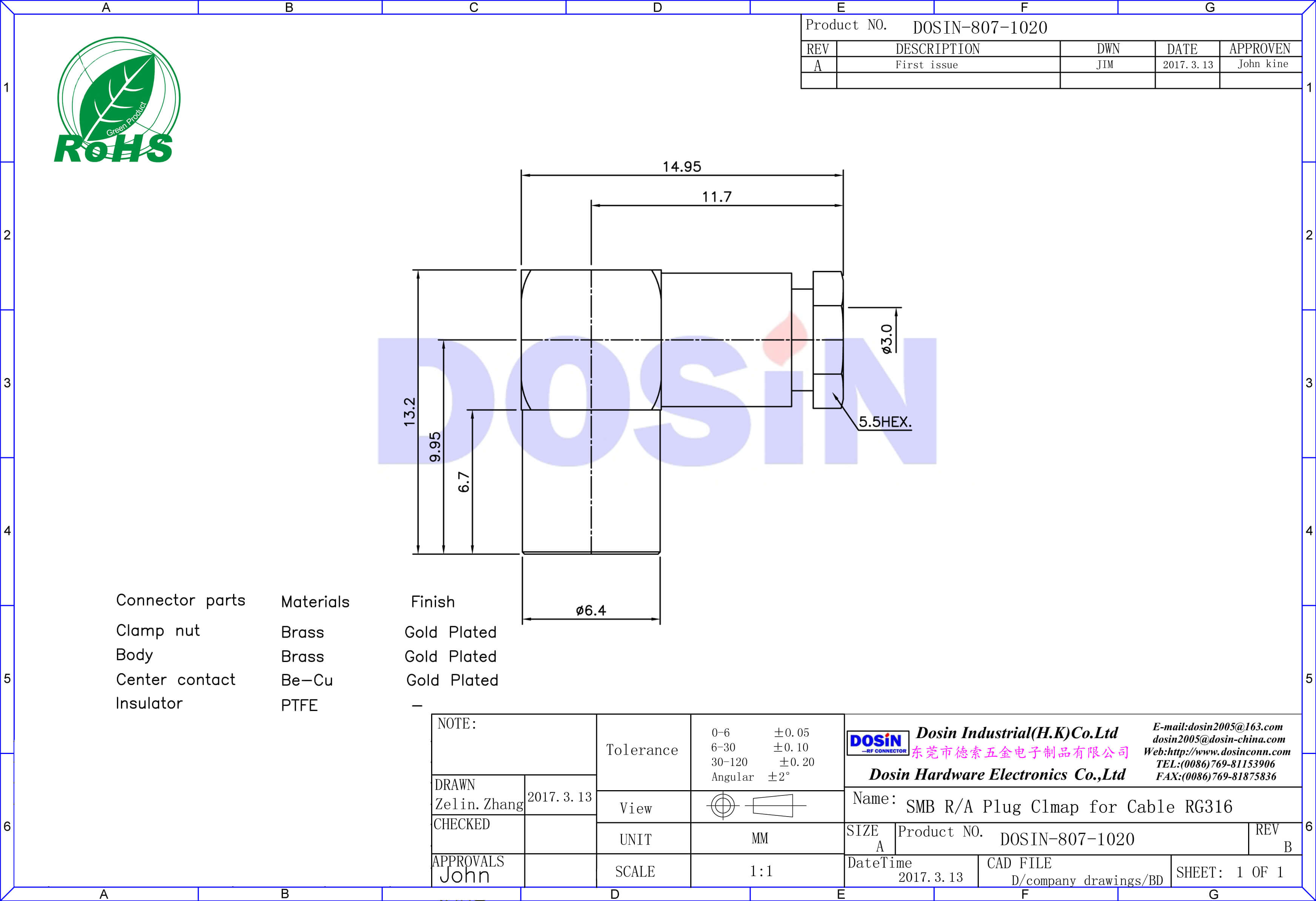smb連接器有線電視接頭螺母鎖緊彎式公頭線纜RG316