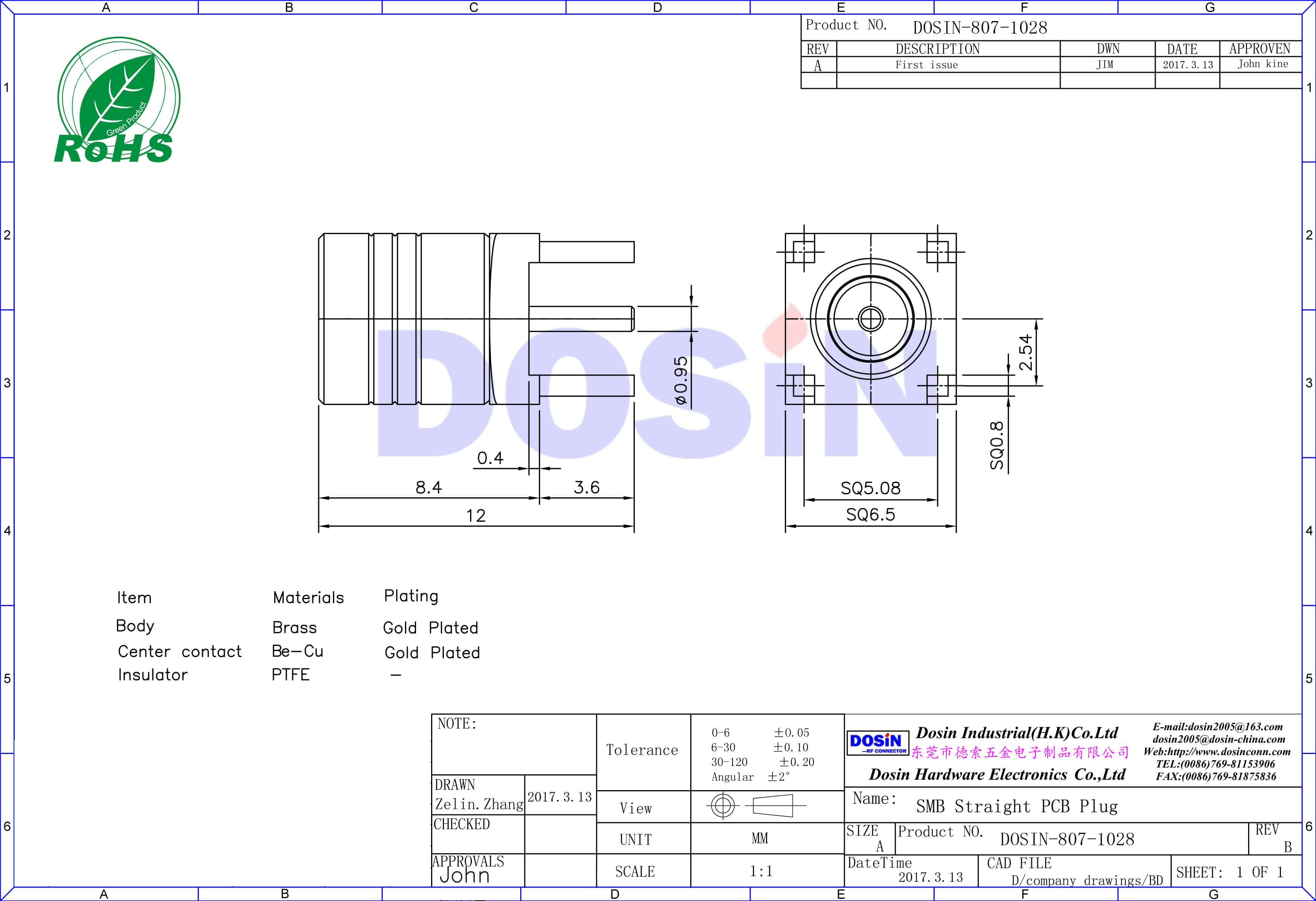 smb鍍金直插式公頭pcb射頻連接器電路板