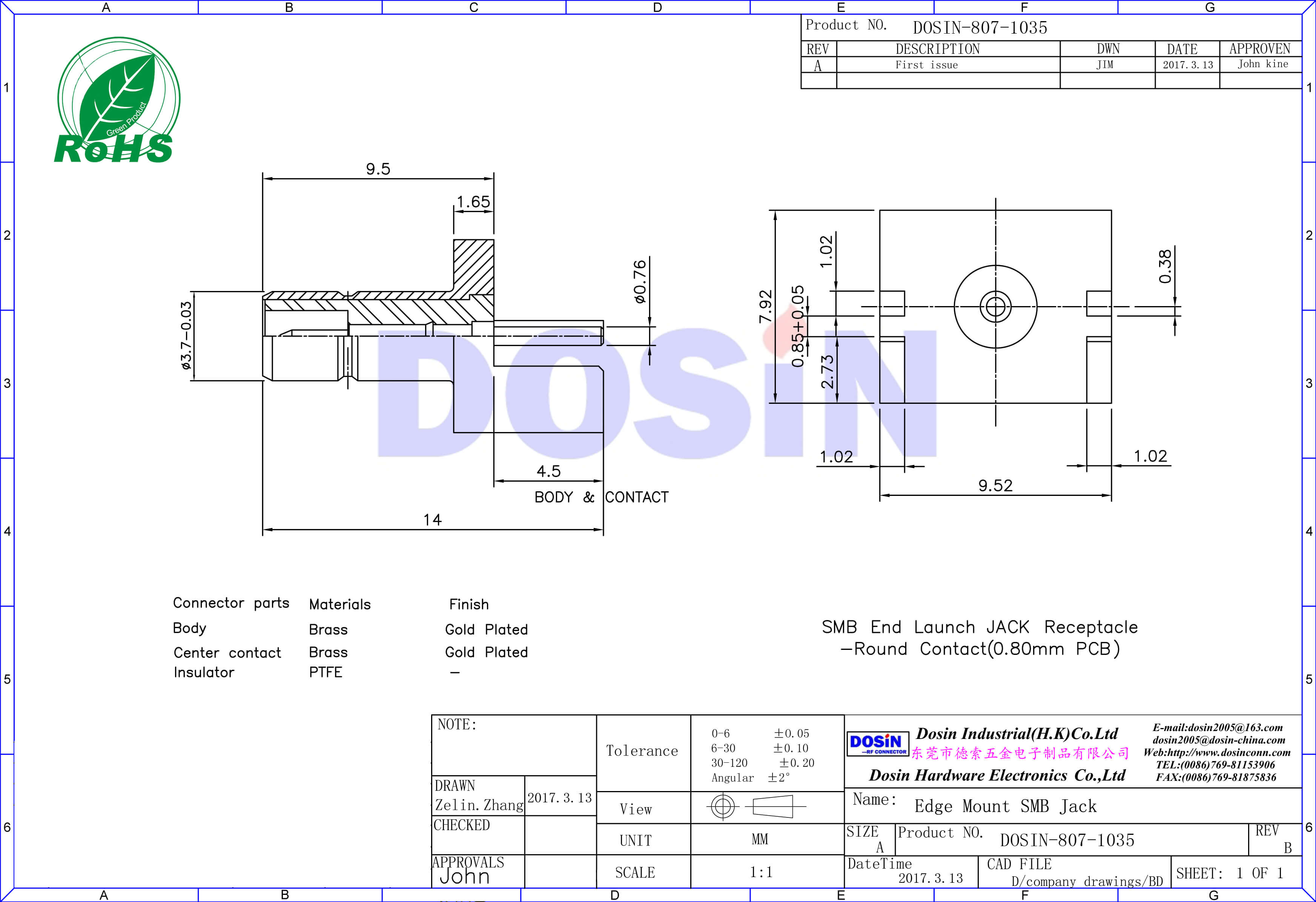 smb射頻同軸邊緣卡板電視視頻接頭母頭