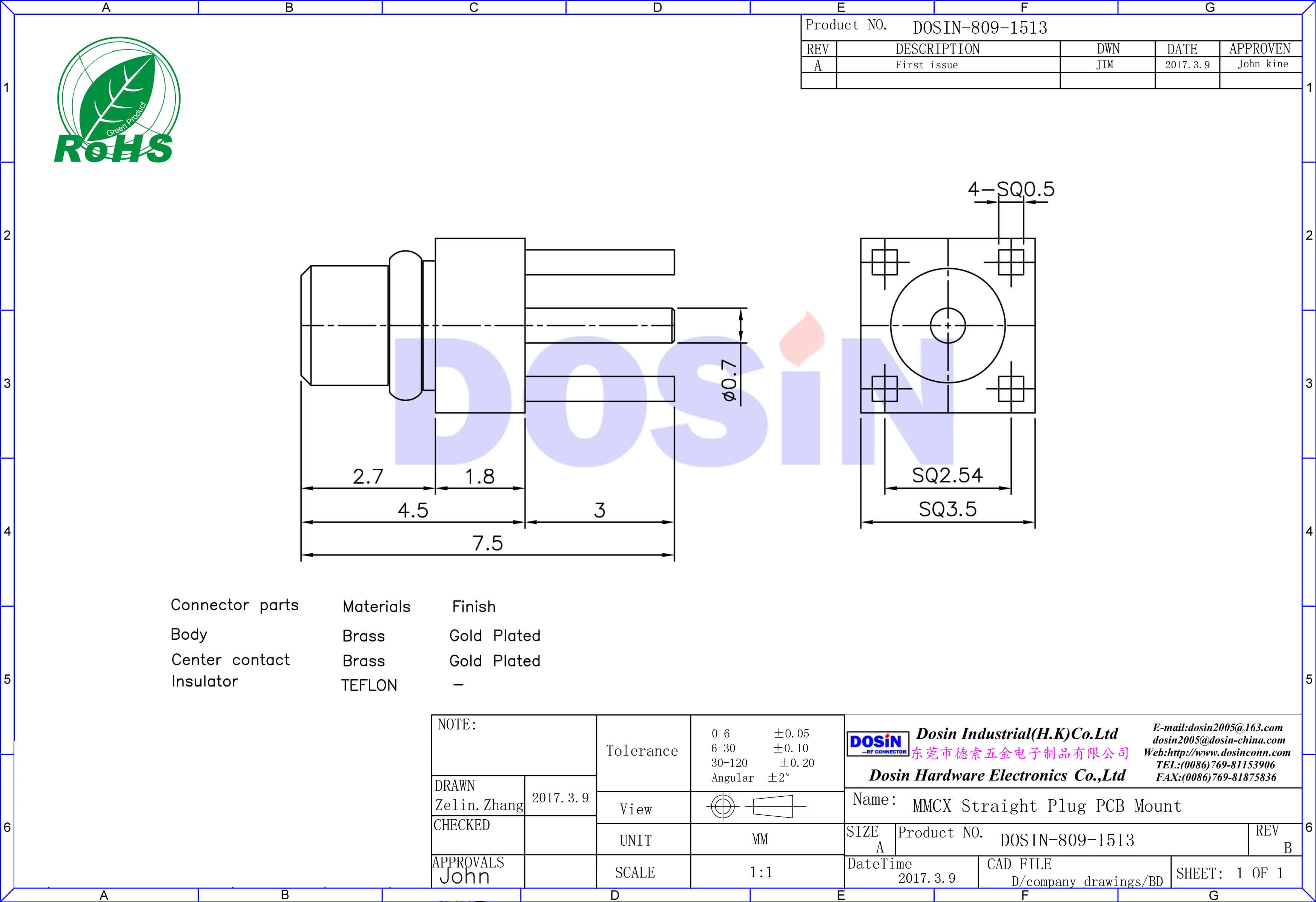 mmcx公頭優(yōu)質(zhì)射頻同軸連接器直插式接PCB板