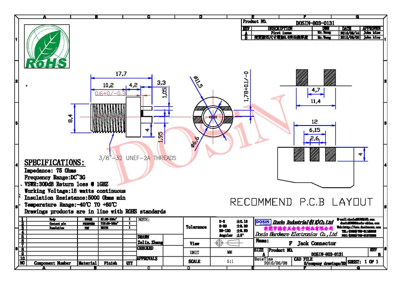 f型快速接頭直式穿墻母頭邊緣卡板接PCB