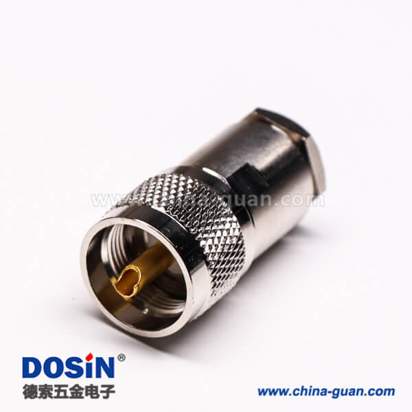 uhf公頭連接器同軸線纜螺母鎖緊滾花紋針鍍金