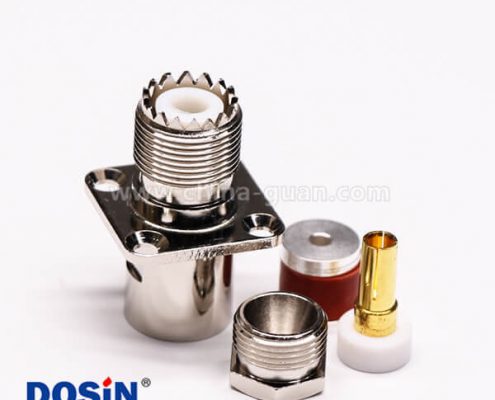 uhf接頭母頭四孔法蘭螺母鎖緊式板端連接器