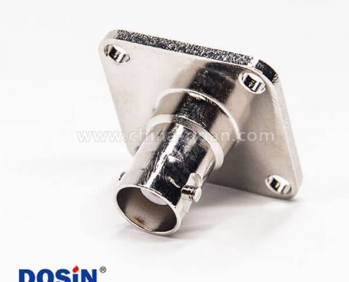 帶法蘭bnc連接器4孔法蘭母頭180度直式焊接式接線