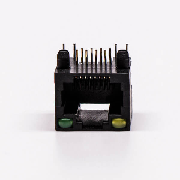 19-3 rj45插座帶燈全塑黑色母座帶燈90度8p網(wǎng)線接口無(wú)屏蔽