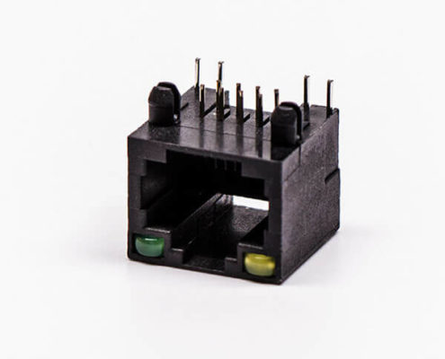 rj45插座帶燈全塑黑色母座帶燈90度8p網(wǎng)線接口無(wú)屏蔽