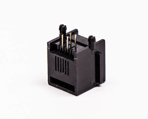 rj45口全塑單口4P網(wǎng)絡黑色不帶燈90°接PCB板