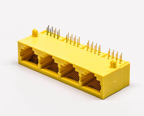 1*4全塑rj45黃色4口90°無燈不帶屏蔽母座