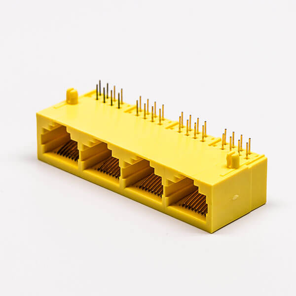1*4全塑rj45黃色4口90°無燈不帶屏蔽母座