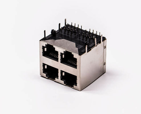 以太網(wǎng)接口RJ45四口2*2帶彈片彎角母頭屏蔽無燈