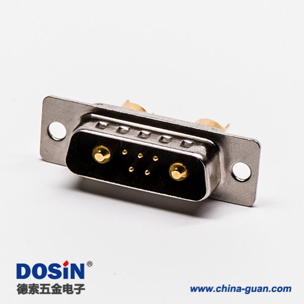 大電流 D SUB接口7W2焊線直式短體光孔鉚合公頭
