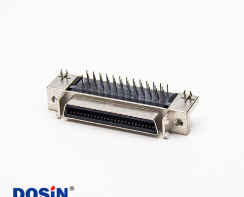 SCSI連接器彎式母頭50pin針鉚鎖連接插PCB板帶魚叉腳