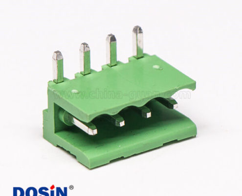 穿墻式插拔端子4芯彎式穿孔兩側(cè)空PCB板安裝綠色端子接線