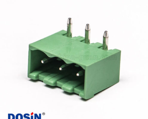 插拔式接線端子彎針3芯彎式兩側(cè)實心綠色端子穿孔式