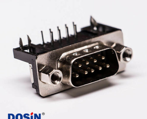 D-sub 9針公插芯彎頭沖針接PCB板黑膠連接器