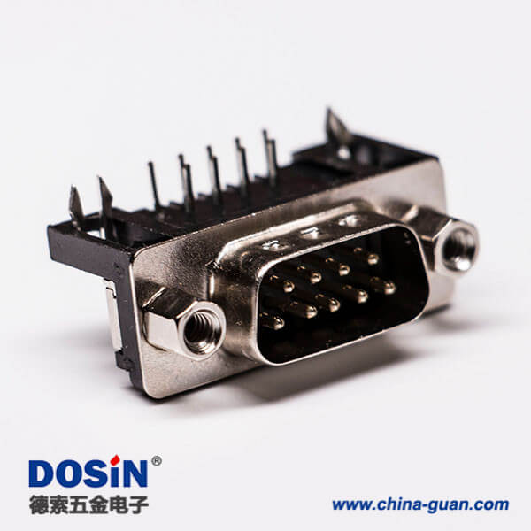 D-sub 9針公插芯彎頭沖針接PCB板黑膠連接器