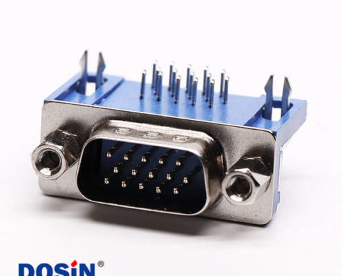 db15三排公頭90度彎式焊板鉚鎖藍色膠芯