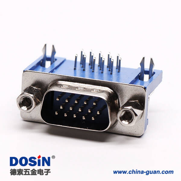 db15三排公頭90度彎式焊板鉚鎖藍(lán)色膠芯