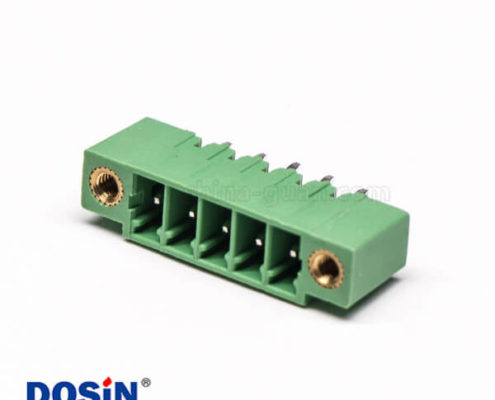 綠色的接線端子5芯直式穿孔插板綠色插拔式端子接線
