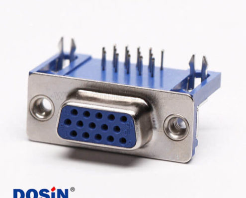 db15母頭連接器彎式藍色膠芯焊板鉚鎖不帶螺絲