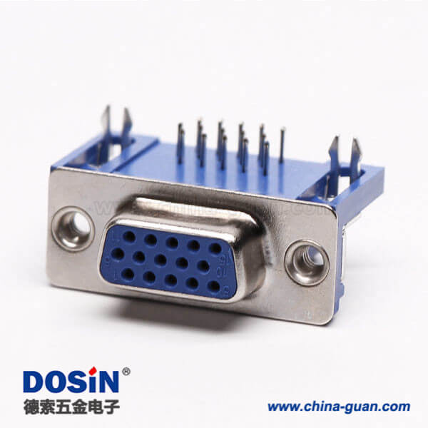 db15母頭連接器彎式藍(lán)色膠芯焊板鉚鎖不帶螺絲