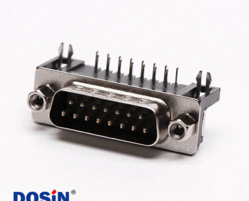 D-Sub15連接器插座公頭彎式90°黑膠鉚鎖接PCB板