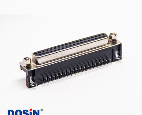 37針d-sub連接器母頭彎式180度穿孔式插PCB板黑色膠芯