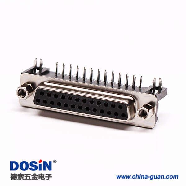 D?Sub?25PIN連接器母座彎式?jīng)_針鉚鎖接PCB板