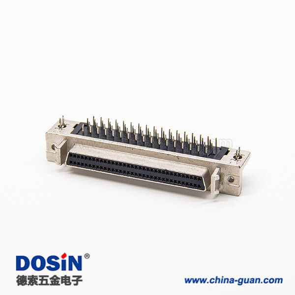 68針scsi連接器母頭彎式帶魚叉腳插板式接PCB板