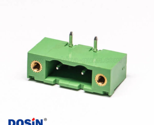插拔式接線端子彎針2芯2孔法蘭綠色PCB板端子座