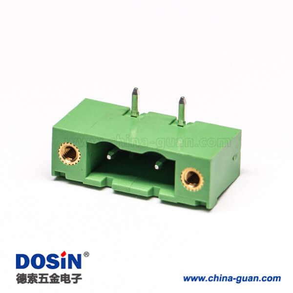 插拔式接線端子彎針2芯2孔法蘭綠色PCB板端子座