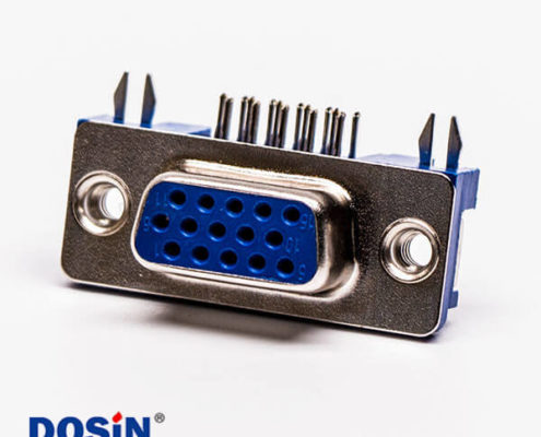 d sub hd15針雌頭彎式藍色膠芯3.08鉚鎖不帶螺絲穿孔