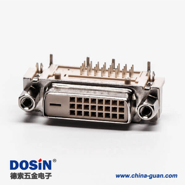 dvi彎座24+1d型連接器母頭帶螺母帶魚叉接PCB板