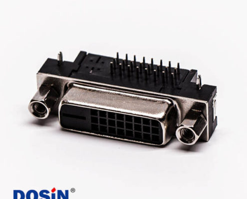 dvi母接口24+1彎角帶螺紋黑色膠芯帶魚叉腳插板