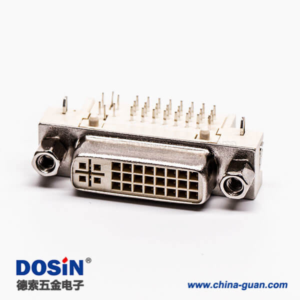 連接器dvi24+5彎頭帶螺母插板母頭帶魚叉