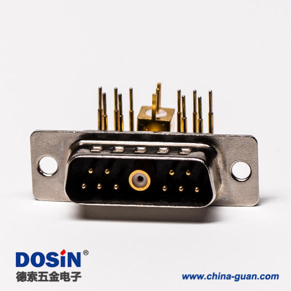 42-2 DB11w1射頻公座90°焊板光孔帶鉚鎖彎式黑膠接PCB連接器