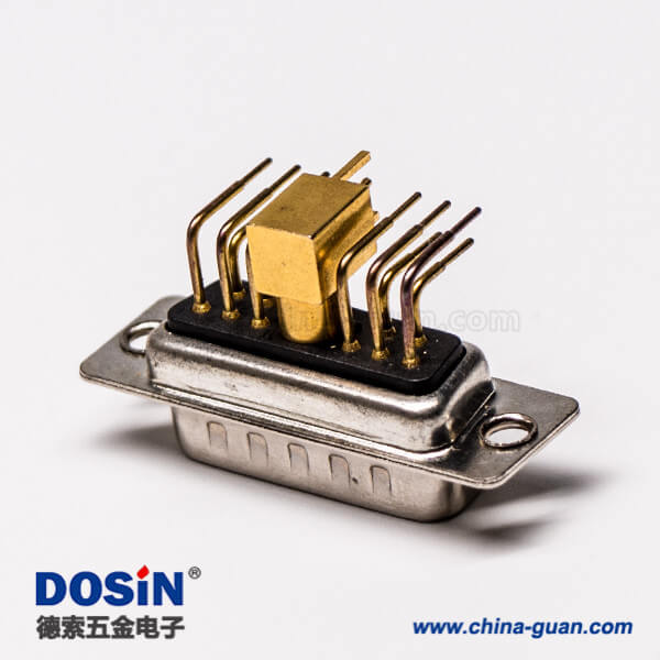 42-3 DB11w1射頻公座90°焊板光孔帶鉚鎖彎式黑膠接PCB連接器