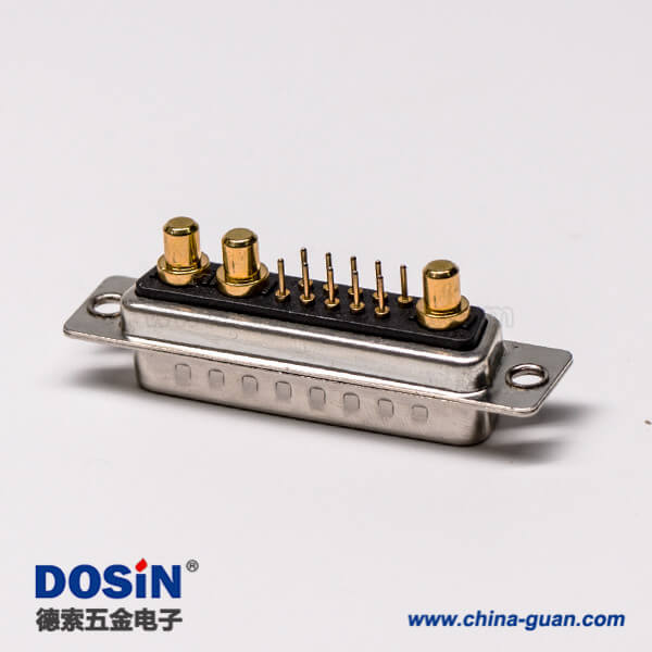 46-3 dsub 線焊接13w3大電流公座直式黑膠防火帶鉚合連接器