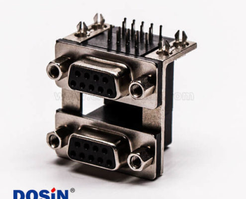 雙層d sub連接器9針母對母鉚鎖黑膠接PCB板