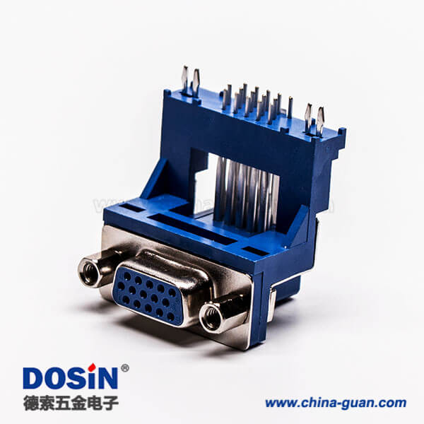 d-sub hd接口彎式母頭高架帶框單加強(qiáng)筋接pcb板