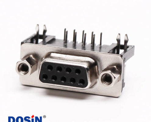 9針D Sub連接器彎式母頭焊板鉚鎖接PCB板