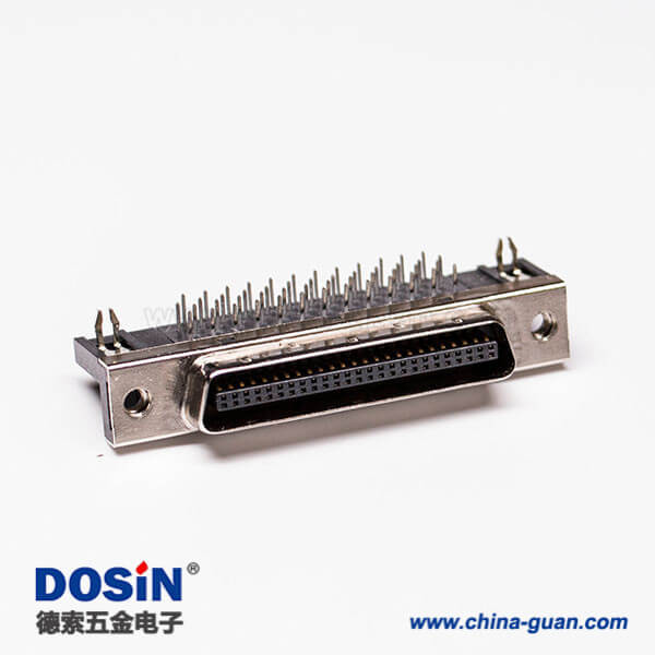 50針scsi接口90度彎角母頭帶魚叉腳插孔接PCB板