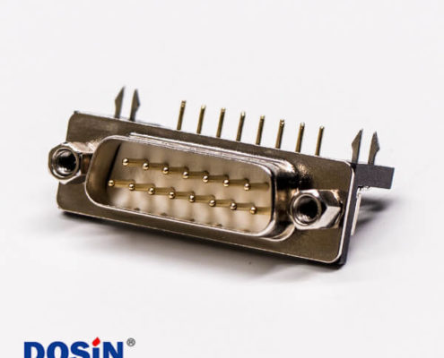 dsub15針接線公座90°焊板白膠車(chē)針魚(yú)叉腳鉚鎖鍍金接PCB板