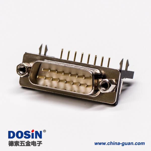 dsub15針接線公座90°焊板白膠車針魚叉腳鉚鎖鍍金接PCB板