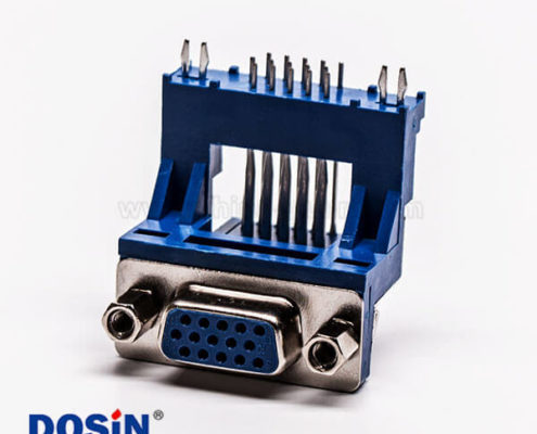 d sub連接器15針母頭彎式高架帶點(diǎn)雙加強(qiáng)筋鉚鎖藍(lán)色膠芯